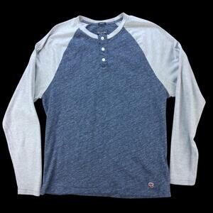 Mens long sleeve Abercrombie & Fitch henley shirt Blue Gray 2XL XXL Muscle Fit